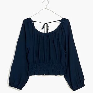 Madewell Twill Tie-Back Cutout Top Cropped Blouse Deep Indigo Small